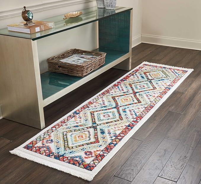Nourison Home Tribal Decor White 2'2" x 7'9" Area Rug - Easy Clean, Non Shedding, Bed Room, Living Room, Dining Room, Kitchen (8' Runner)
