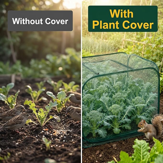 Collapsible Pop-Up Mesh Garden Cover（35''x35''x31''for Square Raised Beds-30% Sunblock，Protective Netting Cage for Vegetables, Fruits & Flowers, Keep Birds and Small Animals Out