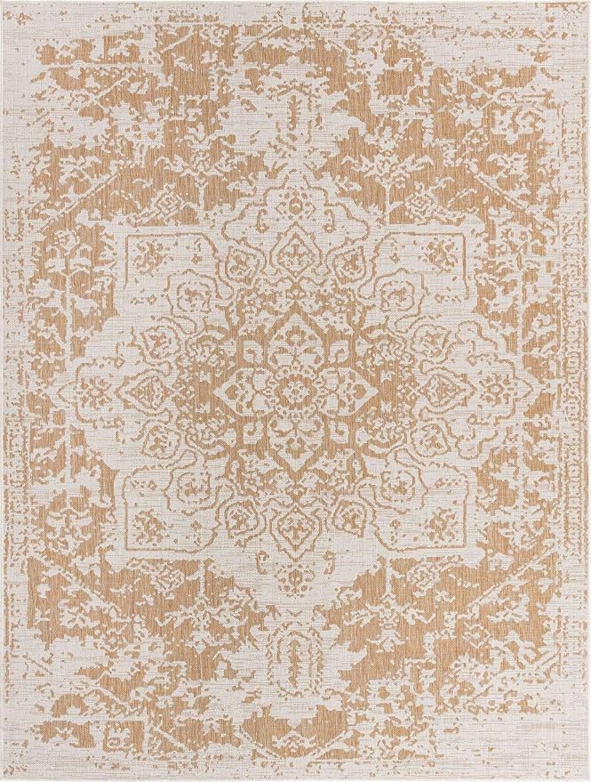 Unique Loom Outdoor Collection Area Rug - Dubai (9' x 12' Rectangle, Beige/ Brown)