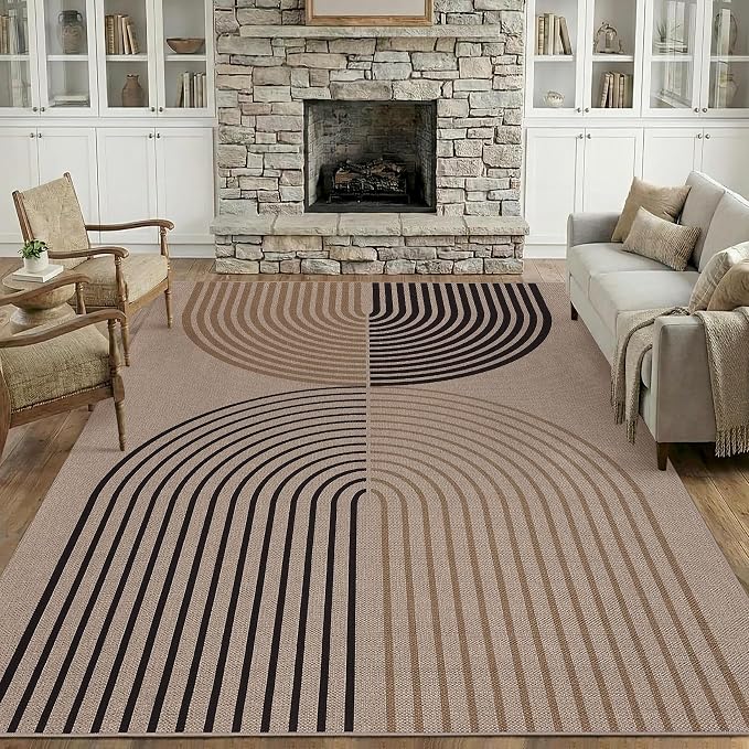 GarveeHome Modern Rainbow 8x10 Easy Jute Rug for Living Room Indoor Outdoor Patio Farmhouse, Contemporary Non Slip Non Shedding Carpet for Bedroom Backyard Dining Room