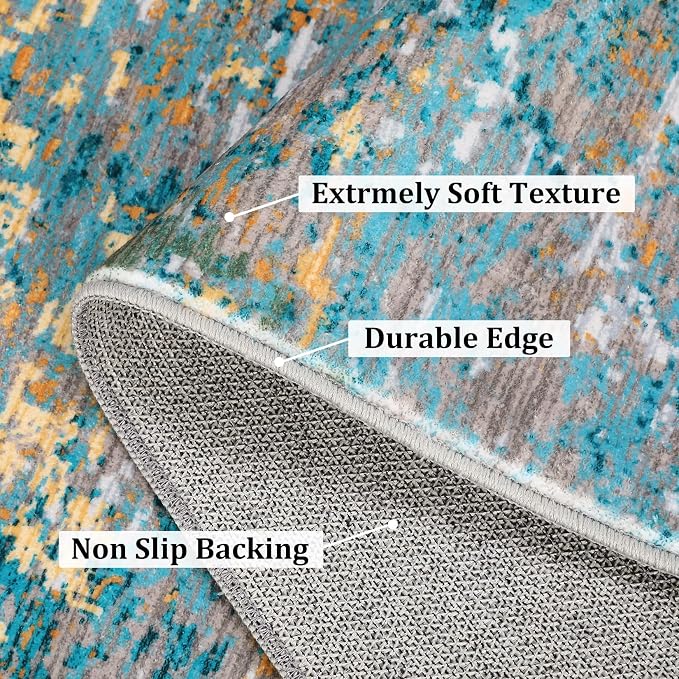 ROYHOME 5x7 Modern Abstract Faux Wool Area Rugs, Multi Color | Ultra-Soft Low Pile Accent Rug Stain Resistant Carpet Machine Washable for Bedroom with Non Slip Backing