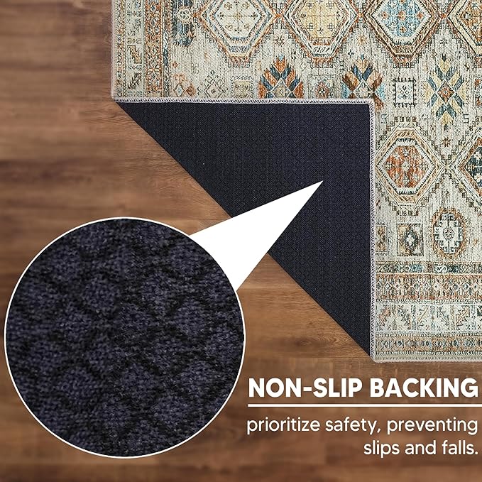 Keen Home Design Vintage Washable Area Rug, Non-Slip Low Pile, 5x7 | Machine Washable Cotton Chenille, 0.25In Low Pile, Rubber Non-Slip Back; Living Room, Bedroom, Dining Room, Office