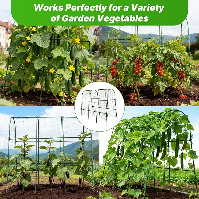 2Pack Cucumber Trellis, Garden Trellis U-Shape Plant Support for Climbing Plants Metel Arch with Netting for Raised Garden Bed Outdoor Cucumbers, Vine Climbing Plant(47.2''X32''x47.2''(LxWxH))