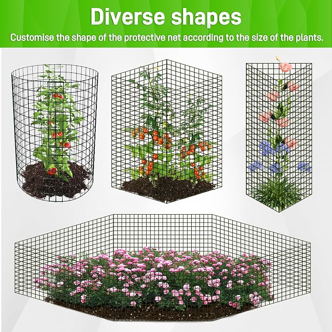 8 Pack Plant Protectors from Animals, 24"x 12" Wire Cages with Stakes and Cable Ties, Metal Mesh to Keep Animals Out, Metal Plant Cages for Vegetables, Flowers