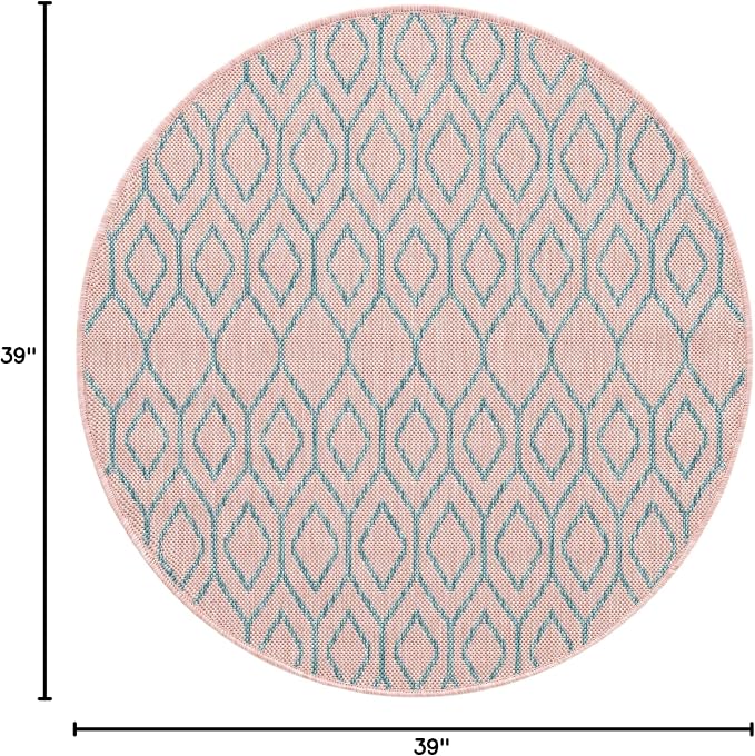 Jill Zarin Outdoor Collection Area Rug - Turks and Caicos (3' 3" Round Pink and Aqua/Light Blue)