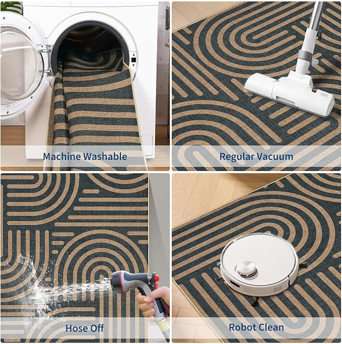 Garvee Large Area Rug 10x13 Rugs Modern Abstract Washable Rug | Black Taupe Rainbow Area Rug Stain Resistant Easy Cleaning Throw Rugs Low Pile Floor Cover for Nursery Dining Room Apartment