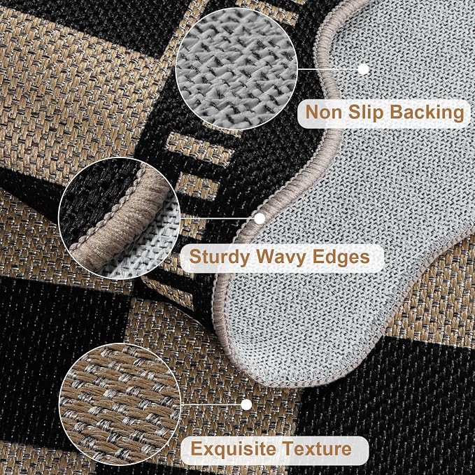 Checkered Easy Jute Entryway Rug, 2x3 Washable Non Slip Kitchen Rug, Indoor Outdoor Door Mat, Farmhouse Low Pile Floor Black Rugs for Porch Doorway