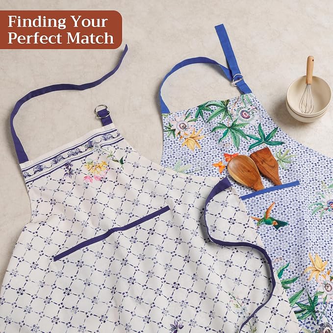 Maison d' Hermine Aprons for women with Pocket 100% Cotton (27.50"x31.50") | Adjustable Neck Strap & long ties Apron Men Chef Wedding Cooking Gardening Server Maid