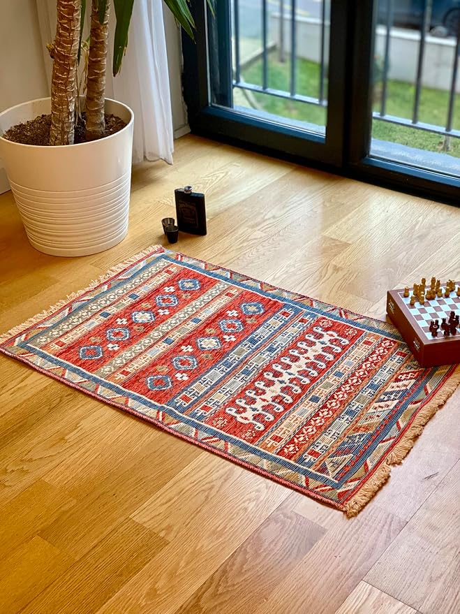 Secret Sea Collection: Modern Kilim Series Small Area Rug, Washable, Reversible, Cotton (2 x 3 feet, Worm Motif)