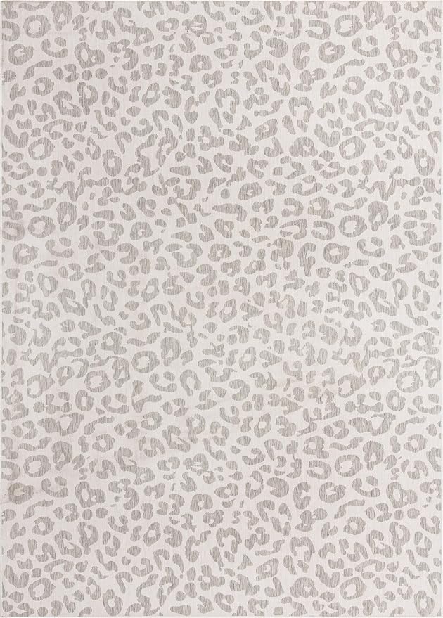 Unique Loom Outdoor Safari Collection Area Rug - Leopard (10' x 14' 1" Rectangle, Ivory Gray)