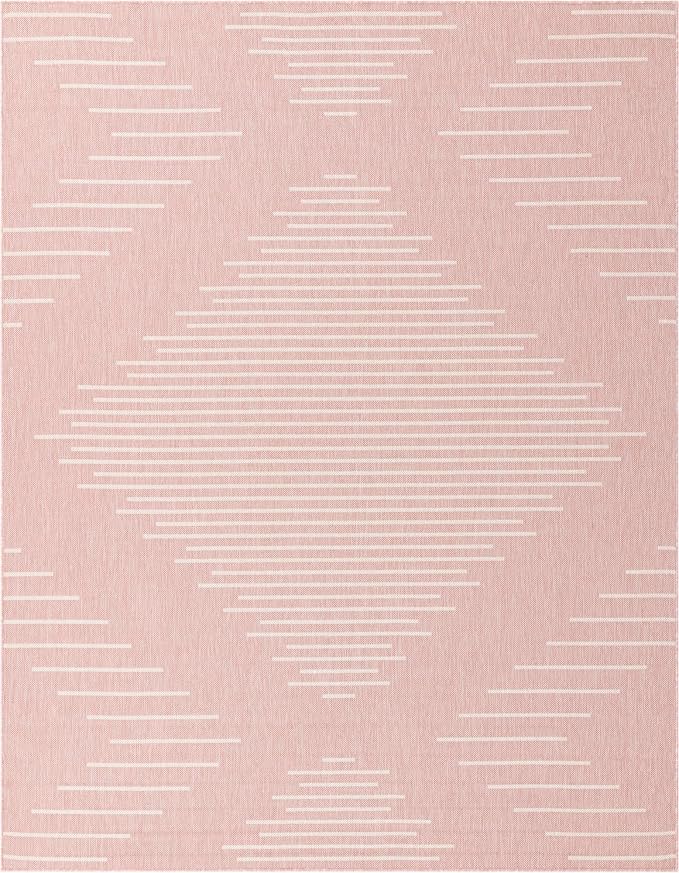 Unique Loom Outdoor Modern Collection Area Rug - Tambor (7' 10" x 10' Rectangle, Pink/ Ivory)