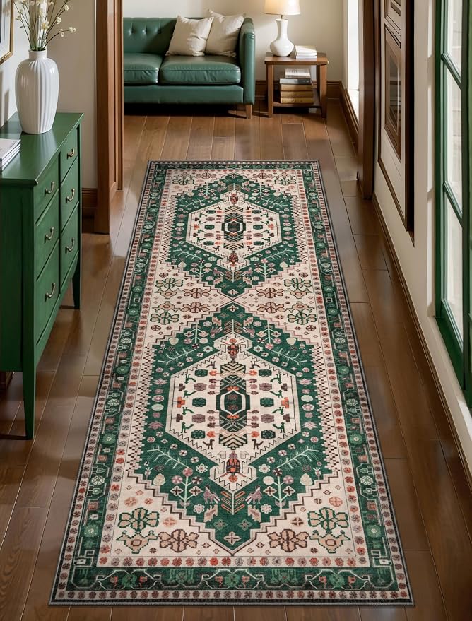 Ciicool Washable Non Slip Runner Rug,2x6ft Vintage Hallway Kitchen Rugs | Soft Oriental Indoor Mat Thin Boho Entry Carpet for Entrance Bedroom Bedside Living Room Laundry Bathroom Decor