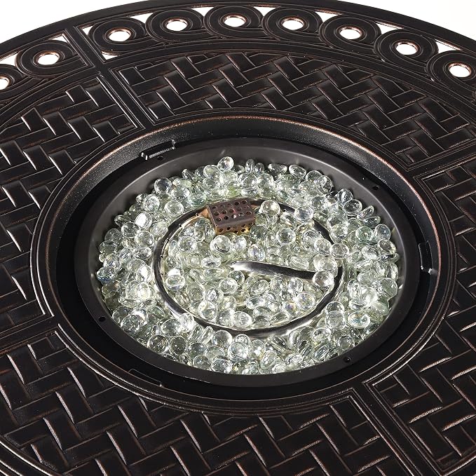Oakland Living Round 34 in. x 34 in. Aluminum Propane Fire Pit Table with Glass Beads, Two Covers, Lid, 37,000 BTUs in Copper Finish