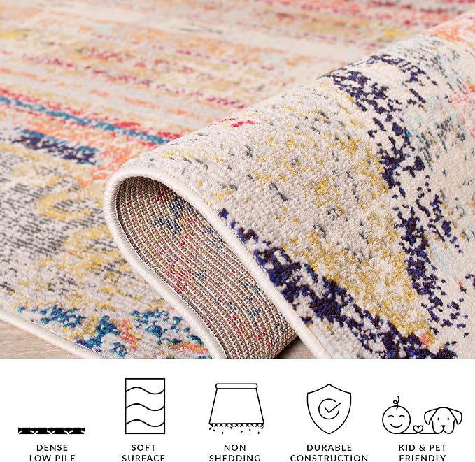 SAFAVIEH Madison Collection Runner Rug - 2'2" x 20', Grey & Orange, Boho Chic Tribal Distressed Design, Non-Shedding & Easy Care, Ideal for High Traffic Areas in Living Room, Bedroom (MAD422G)