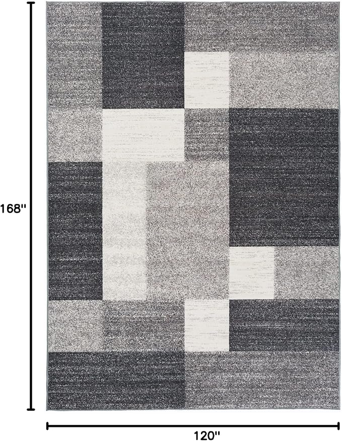 Rugshop Geometric Boxes Non-Slip Modern Living Room Area Rug Gray 10' x 14' | Non-Shedding, Rectangular, Size 10' x 14', Bedroom, Dining Room, Home Office, Kitchen, Entryway, Hallway, Nursery, Kids Room