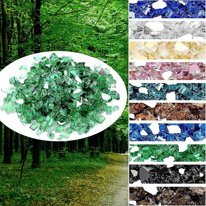 Onlyfire 10 lbs Fire Glass Rocks 1/4 Inch, Reflective Tempered Glass for Propane Fire Pit & Gas Fireplace, High Luster Firepit Glass Stones for Fire Table, Light Green (Multicolor Options Available)