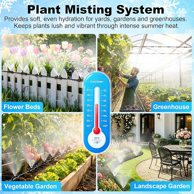 Thiswing 100 FT Dual-Line Misting Cooling System, Outdoor Water Mister Kit with 24 Brass Nozzles, Misting Hose for Patio, Backyard, Garden, Dog Play Area, Farm, Stable, Outdoor Summer Heat Relief