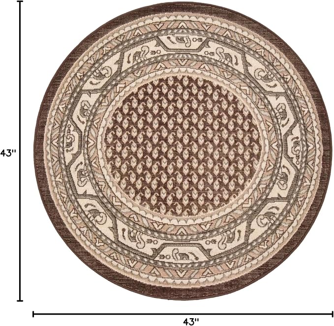 Unique Loom Williamsburg Collection Traditional Border with Dotted Center Area Rug, Round 3' 7" x 3' 7", Brown/Beige