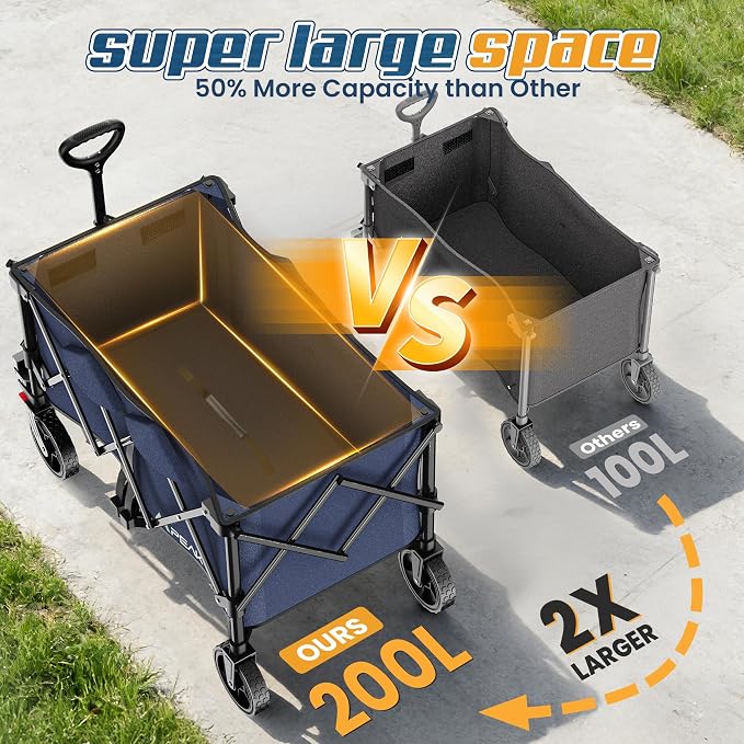 Wagons Carts Foldable,Collapsible Wagon with Wheels,450LBS Heavy Duty Beach Wagon Cart,Lightweight Portable Folding Utility Wagon Cart with Cup Holders for Camping, Garden, Sports, Grocery pcs (Blue)