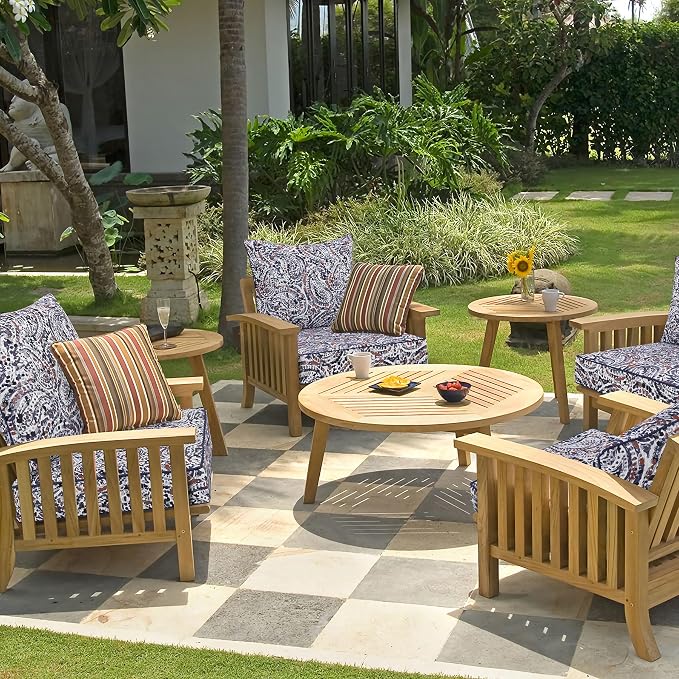 Favoyard Outdoor Deep Seat Patio Cushions Set, 22 x 22 Inch Rainproof & 3-Year Fade Resistant Patio Furniture Cushion, Removable Bottom & Back Cushion with Ties for Yard, Garden, Teardrop Blue