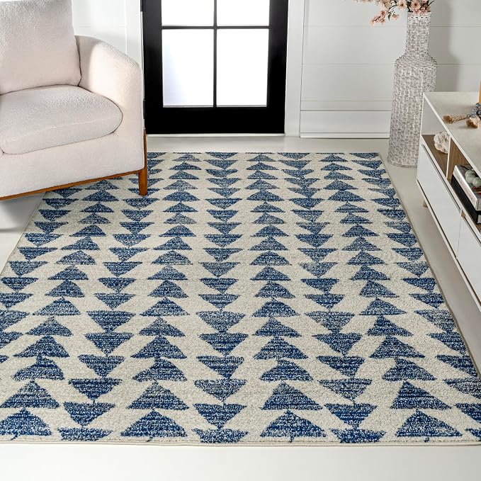 JONATHAN Y Aisha Moroccan Triangle Geometric Cream/Navy Indoor Area Rug, 5x8, Contemporary, Modern, Easy-Cleaning for Living Room, Bedroom, Kitchen, Pet Friendly, Non-Shedding (MOH206D-5)