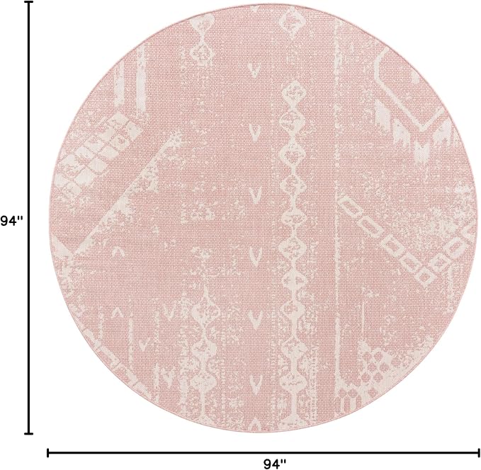 Unique Loom Outdoor Bohemian Collection Area Rug - Anthro (7' 10" Round, Pink/ Ivory)