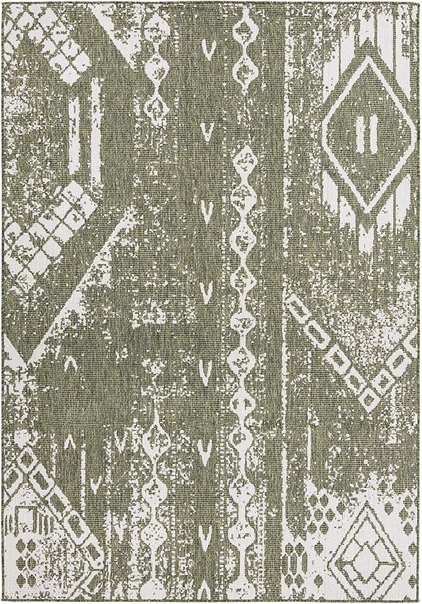 Unique Loom Outdoor Bohemian Collection Area Rug - Anthro (7' 1" x 10' Rectangle, Green/ Ivory)