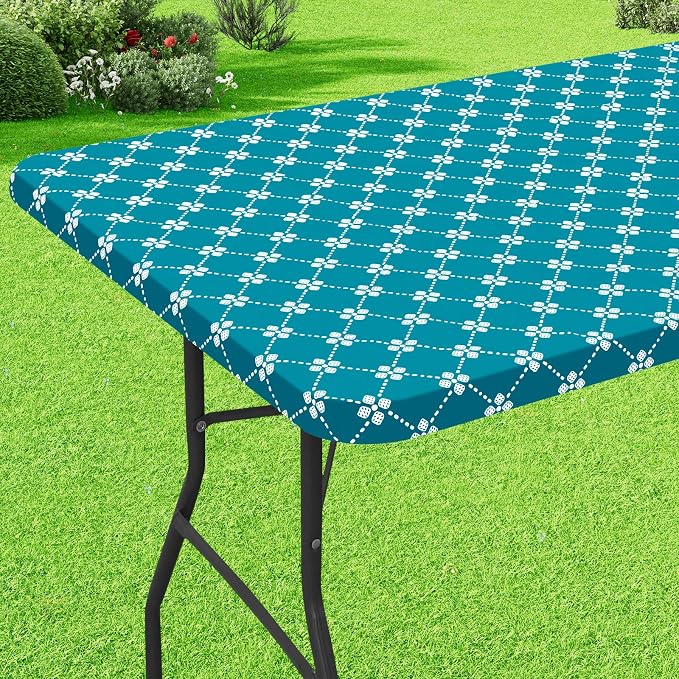 misaya Rectangle Vinyl Table Cloth, Elastic Fitted Tablecloth with Flannel Backing, Waterproof Plastic Table Cover Fits 4 Foot Folding Tables for Picnic, Camping, Indoor and Outdoor (Teal, 30" x 48")