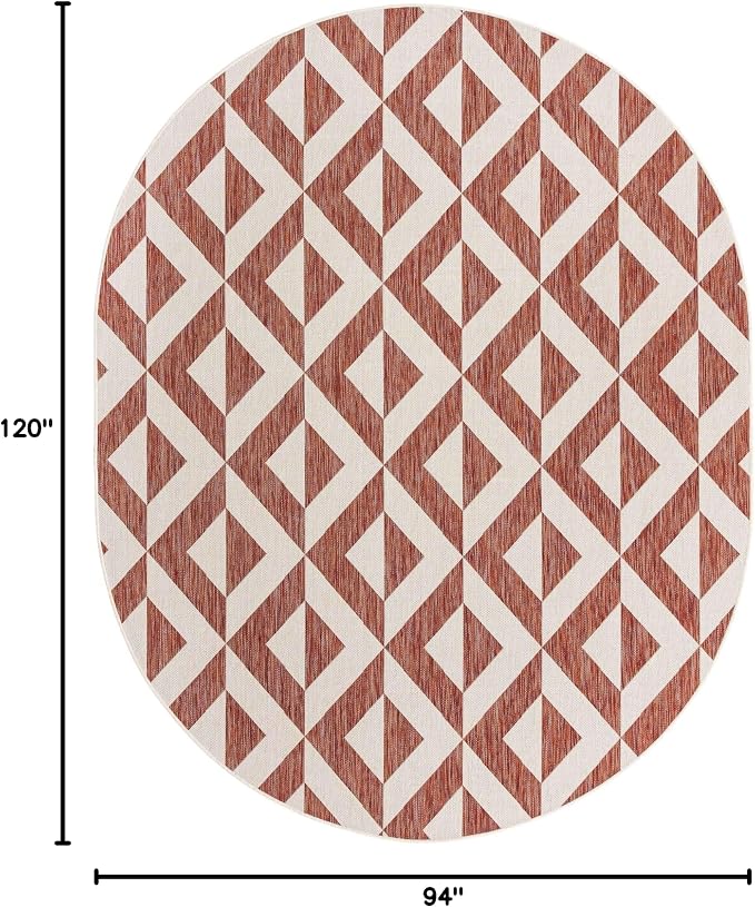 Unique Loom Jill Zarin Outdoor Collection Area Rug - Napa (7' 10' x 10' Oval, Rust Red/ Ivory)