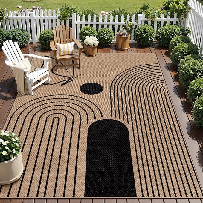 Tangsoo Easy Jute Rug 6x9 Washable Area Rugs for Living Room,Brown Non Slip Indoor Outdoor Carpet,Modern Butterfly Office Mat for Backyard Dining Room Bedromm Patio Home Decor