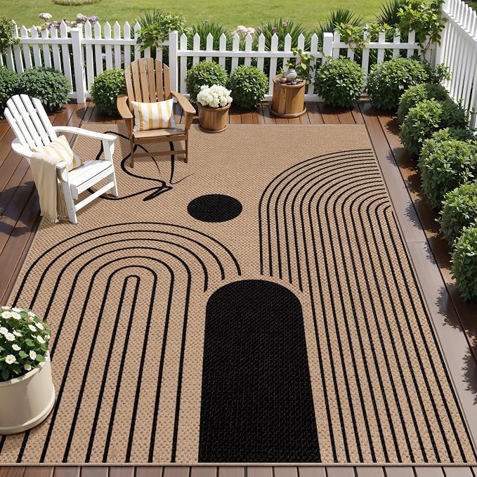 Tangsoo Easy Jute 5x7 Large Washable Area Rug for Dining Room Table,Brown Non-Slip Outdoor RugThin Mat,Modern Butterfly Indoor Carpet for Living Room Bedroom Patio Home Ofiice Decor