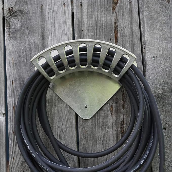 Hose Reel - Heavy Duty Aluminum Water Hose Hanger Wall Mount - Water Hose Holder for 100ft 1/2" Hoses - Hose Rack for Outside - Water Hose Holders for Outside by Kings County Tools