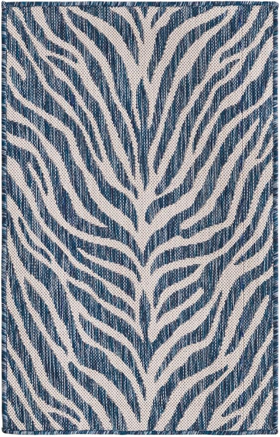 Unique Loom Outdoor Safari Collection Area Rug - Tsavo (2' x 3' 1" Rectangle, Blue/ Ivory)
