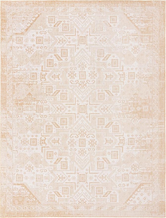 Unique Loom Outdoor Aztec Collection Area Rug - Coba (10' x 13' 1" Rectangle, Natural/ Ivory)