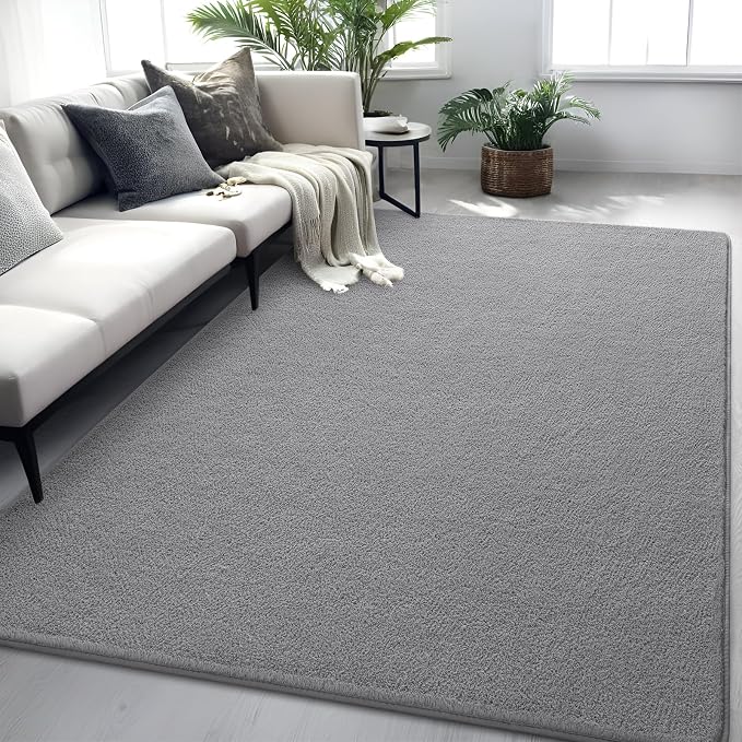 5x7 Grey Area Rug Modern Aesthetic Minimalist | Washable Memory Foam, Low Pile Non Slip Indoor Carpet for Living Room Bedroom Office Classroom College Dorm Room Home Decor