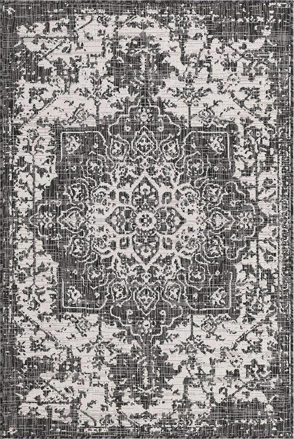 Unique Loom Outdoor Collection Area Rug - Dubai (4' 1' x 6' 1' Rectangle, Charcoal Gray/ Ivory)