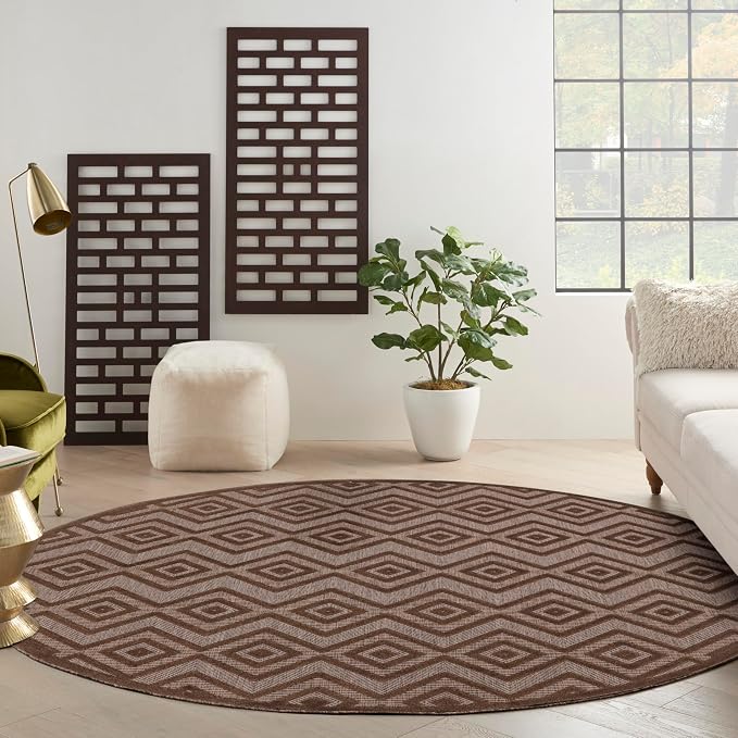 Nourison Home Versatile Brown 8' x Round Area Rug - Easy Clean, Non Shedding, Bed Room, Living Room, Dining Room, Kitchen (8' x Round)