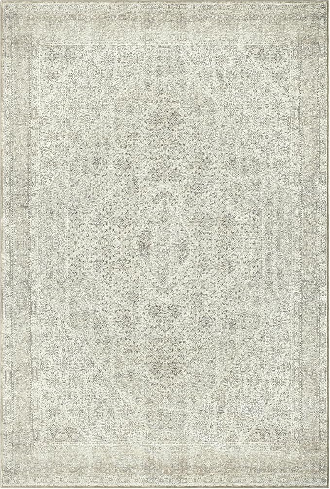 Keen Home Design Vintage Washable Area Rug, Non-Slip Low Pile, 8x10 | Machine Washable Cotton Chenille, 0.25In Low Pile, Rubber Non-Slip Back; Living Room, Bedroom, Dining Room, Office