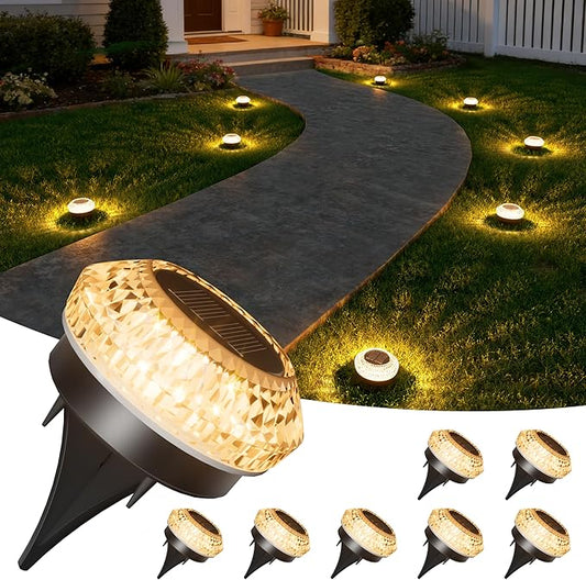 VOLISUN Solar Ground Lights Outdoor,8 Pack Flat Solar Pathway Lights,IP67 Waterproof Solar Powered Disc Lights,Landscape Lighting for Garden Yard Walkway Patio Driveway,Warm White