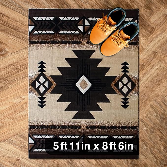 YHSF South West Native American Area Rug C318 - Easy Clean, Thick, Soft, Durable Native Tribal American Indian Inspired Rug for Bedroom/Living Room & More - Berber, 5 Feet 11 Inches x 8 Feet 6 Inches