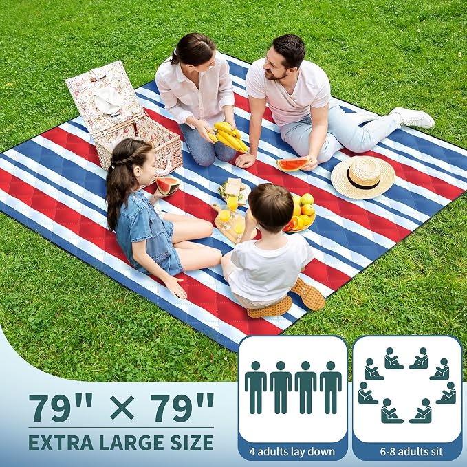 ANJ Outdoors Extra Large Waterproof Picnic Blankets | Foldable Sandproof Beach Blanket N Outdoor Blanket | 5-Layer Machine Washable Soft Picnic Mat for Camping, Grass, Park N Stadium