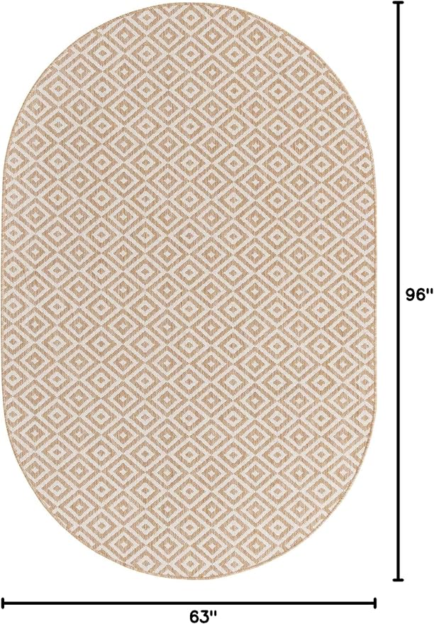 Unique Loom Outdoor Collection Area Rug - Costa Rica (5' 3' x 8' Oval, Beige/ Cream)