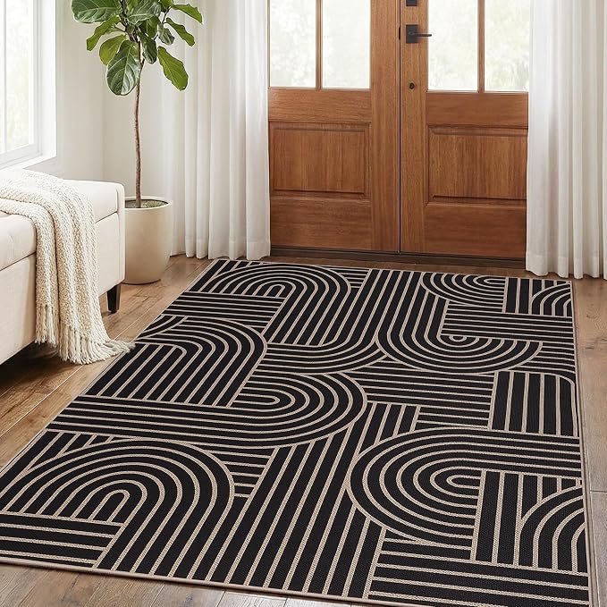 GarveeHome Rainbow Easy Jute Rug 5x7 Abstract Washable Non Slip Living Room Ultra-Thin Bedroom Rug, Non Skid Backing Non Shedding Accent Carpet for Dining Room Office