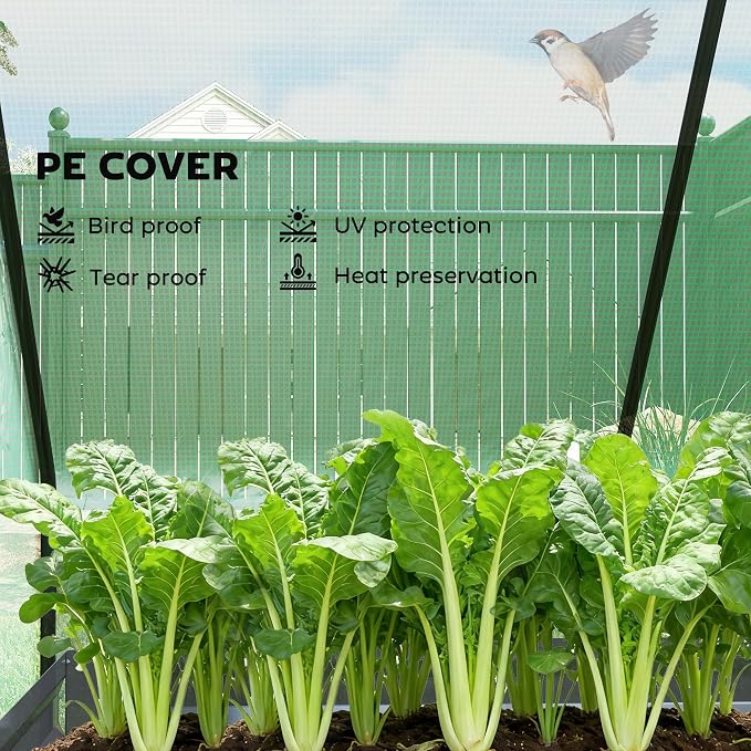 Outsunny 4 x 3ft Metal Planter Box with Mini Greenhouse, Galvanized Raised Garden Bed with Cover for Herbs and Vegetables, Small Greenhouse for Patio Garden Balcony, Green and Dark Gray
