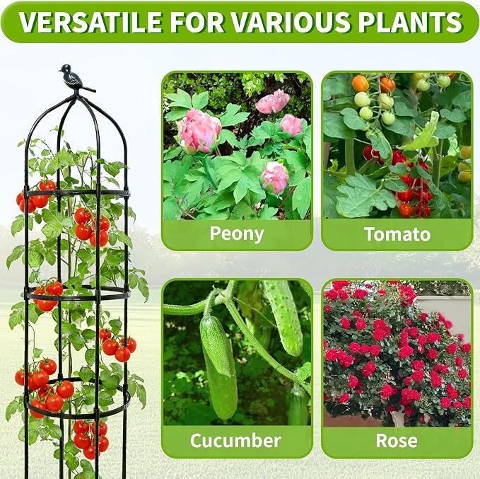 2-Pack 6FT Garden Obelisk Trellis for Climbing Plants,Adjustable 4-Tier Metal Plant Support,Rustproof Outdoor Plant Tower with 3 Decorative Tops for Roses,Tomatoes,Clematis & Vines,Black