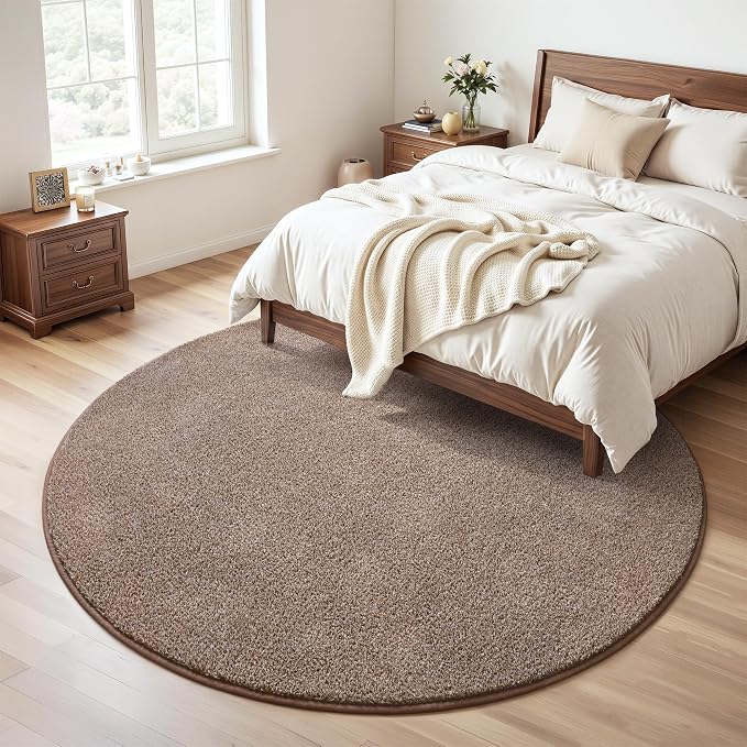 Keeko Round Area Rug 4ft for Living Room Bedroom,Soft Washable Circle Rug | Modern Indoor Memory Foam Rugs Low Pile Non Slip Carpet for Kids Dorm Room Entryway Kitchen Home Decor Brown and White
