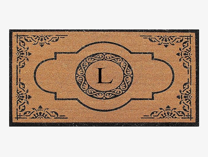 A1HC Natural Coir Monogrammed Doormat for Outside Entrance, Heavy Duty, Low Profile, Anti-Shed Treated Front Door Mat, Easy to Clean, Long Lasting Entryway Doormats - 30"x48"