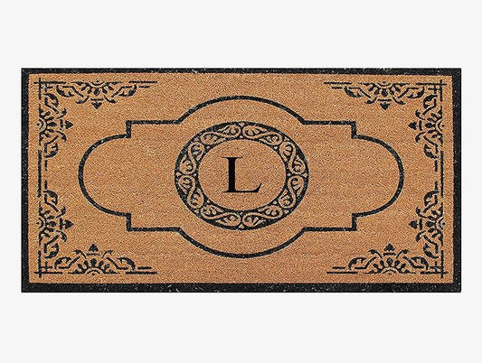 A1HC Natural Coir Monogrammed Doormat for Outside Entrance, Heavy Duty, Low Profile, Anti-Shed Treated Front Door Mat, Easy to Clean, Long Lasting Entryway Doormats - 30"x48"