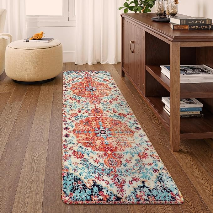 Lahome Reine Floral Washable Kitchen Runner Rug, 2x6 Hallway Entryway Runner Rug, Oriental Medallion Non-Slip Mat, Bohemian Low-Pile Floor Carpet Runners for Bathroom Laundry Bedside, Orange