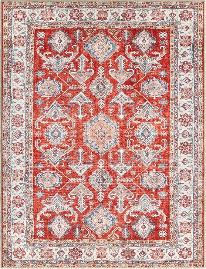 Keen Home Design Vintage Washable Area Rug, Non-Slip Low Pile, 6x9 | Machine Washable Cotton Chenille, 0.25In Low Pile, Rubber Non-Slip Back; Living Room, Dining Room, Bedroom, Office